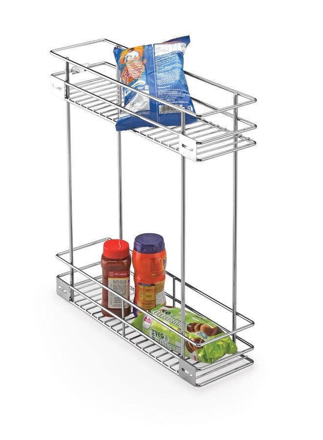 TORO 2-Tier Stainless Steel Bottle Pull Out Basket for Modular Kitchen/Kitchen Cabinet Drawer/Multipurpose Container Shelf Organizer/Kitchen Trolley (DB-08X18X17) - Image 1